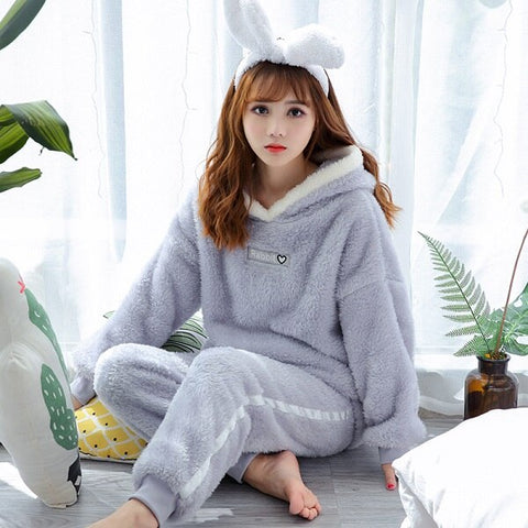 Combinaison pyjama polaire à capuche lapin pour femme - Pyjama D'Or