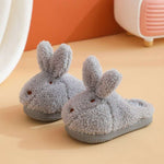 chaussons tête de lapin gris
