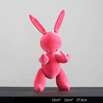 lapin resine sculpture grand rose