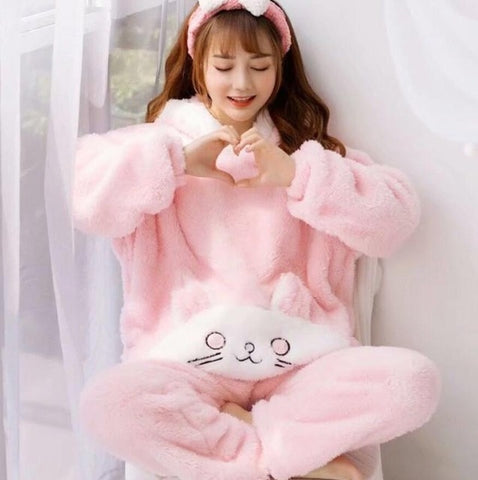 Pyjama peignoir lapin rose en coton pour fille • Tous en Pyjama !