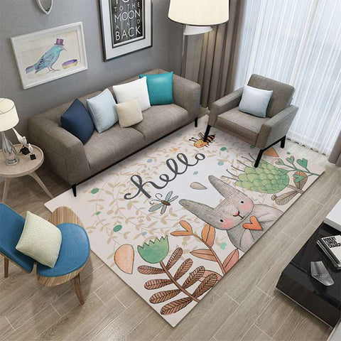 tapis lapin rectangle hello